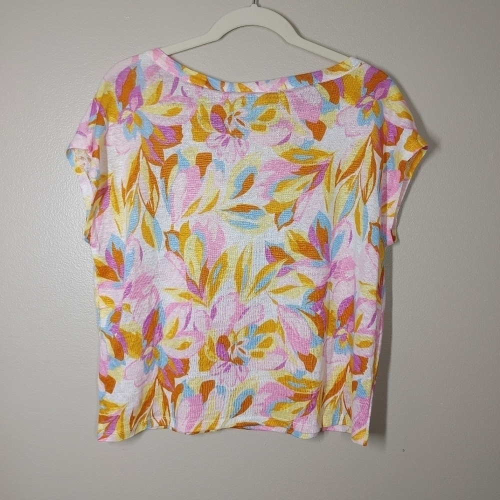 Joie Floral 100% Linen Short Sleeve Top Size Small - Picture 2 of 9
